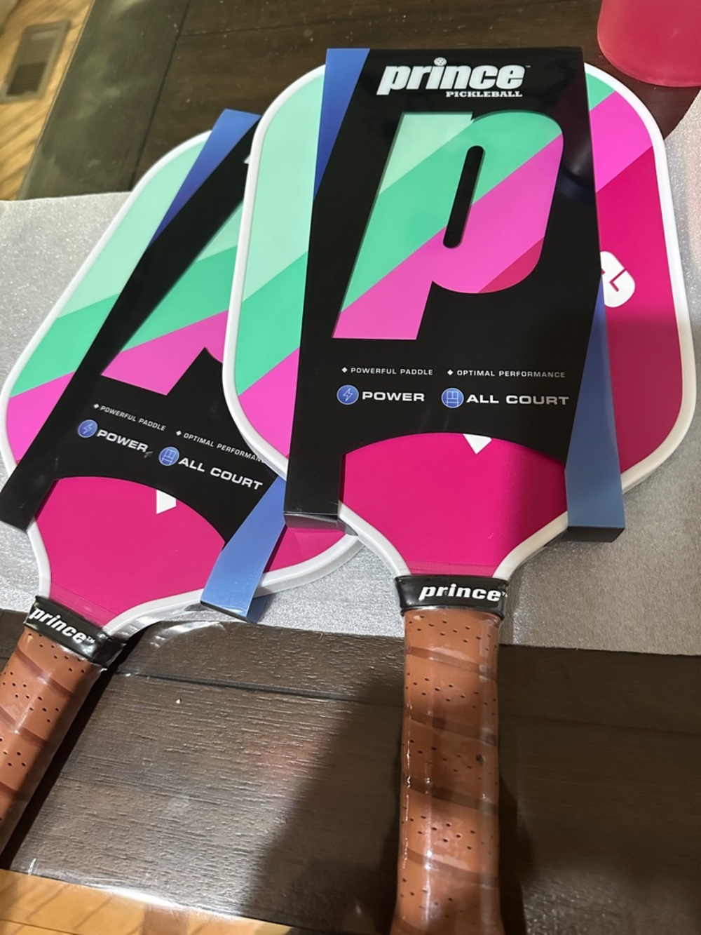 Prince Pickleball Paddle Pair in Pink and Teal Accents